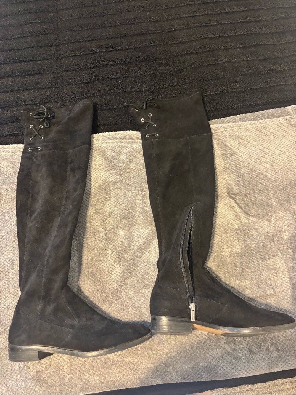 Vince Camuto Black Over-The-Knee Suede Boots with Lace Back